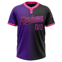 Load image into Gallery viewer, Custom Black Purple-Pink Gradient Fashion Two-Button Unisex Softball Jersey