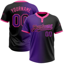 Load image into Gallery viewer, Custom Black Purple-Pink Gradient Fashion Two-Button Unisex Softball Jersey