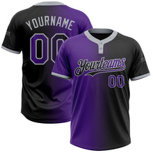 Load image into Gallery viewer, Custom Black Purple-Gray Gradient Fashion Two-Button Unisex Softball Jersey