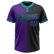 Load image into Gallery viewer, Custom Black Purple-Teal Gradient Fashion Two-Button Unisex Softball Jersey