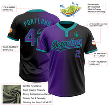 Load image into Gallery viewer, Custom Black Purple-Teal Gradient Fashion Two-Button Unisex Softball Jersey