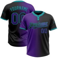 Load image into Gallery viewer, Custom Black Purple-Teal Gradient Fashion Two-Button Unisex Softball Jersey