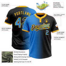 Load image into Gallery viewer, Custom Black Electric Blue-Gold Gradient Fashion Two-Button Unisex Softball Jersey