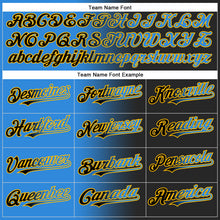 Load image into Gallery viewer, Custom Black Electric Blue-Gold Gradient Fashion Two-Button Unisex Softball Jersey