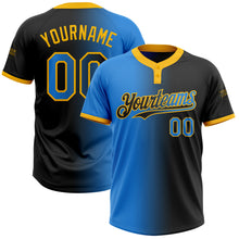 Load image into Gallery viewer, Custom Black Electric Blue-Gold Gradient Fashion Two-Button Unisex Softball Jersey