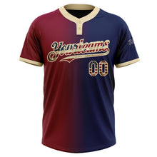 Load image into Gallery viewer, Custom Navy Vintage USA Flag Maroon-City Cream Gradient Fashion Two-Button Unisex Softball Jersey