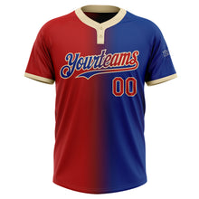 Load image into Gallery viewer, Custom Royal Red-Cream Gradient Fashion Two-Button Unisex Softball Jersey