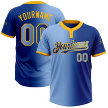 Load image into Gallery viewer, Custom Royal Light Blue-Gold Gradient Fashion Two-Button Unisex Softball Jersey