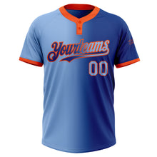 Load image into Gallery viewer, Custom Royal Light Blue-Orange Gradient Fashion Two-Button Unisex Softball Jersey