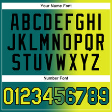 Load image into Gallery viewer, Custom Teal Neon Yellow-Black Gradient Fashion Two-Button Unisex Softball Jersey