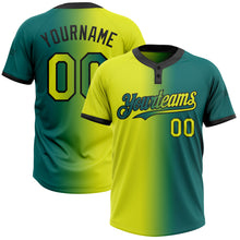 Load image into Gallery viewer, Custom Teal Neon Yellow-Black Gradient Fashion Two-Button Unisex Softball Jersey
