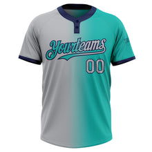 Load image into Gallery viewer, Custom Aqua Gray-Navy Gradient Fashion Two-Button Unisex Softball Jersey