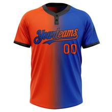 Load image into Gallery viewer, Custom Thunder Blue Orange-Black Gradient Fashion Two-Button Unisex Softball Jersey