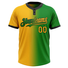 Load image into Gallery viewer, Custom Grass Green Gold-Black Gradient Fashion Two-Button Unisex Softball Jersey