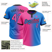 Load image into Gallery viewer, Custom Electric Blue Pink-Black Gradient Fashion Two-Button Unisex Softball Jersey