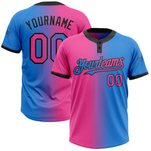 Load image into Gallery viewer, Custom Electric Blue Pink-Black Gradient Fashion Two-Button Unisex Softball Jersey