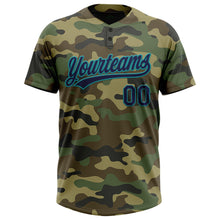Load image into Gallery viewer, Custom Camo Navy-Teal Salute To Service Two-Button Unisex Softball Jersey