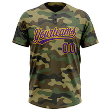 Load image into Gallery viewer, Custom Camo Purple-Gold Salute To Service Two-Button Unisex Softball Jersey