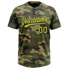 Load image into Gallery viewer, Custom Camo Neon Yellow-Black Salute To Service Two-Button Unisex Softball Jersey