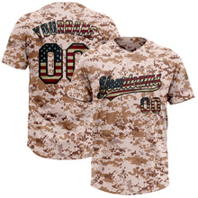 Load image into Gallery viewer, Custom Camo Vintage USA Flag-Black Salute To Service Two-Button Unisex Softball Jersey
