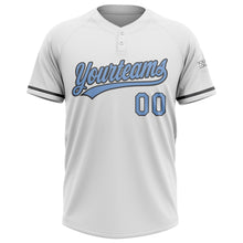 Load image into Gallery viewer, Custom White Light Blue-Steel Gray Two-Button Unisex Softball Jersey