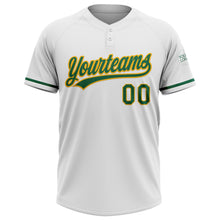 Load image into Gallery viewer, Custom White Kelly Green-Gold Two-Button Unisex Softball Jersey