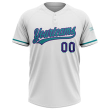 Load image into Gallery viewer, Custom White Purple-Teal Two-Button Unisex Softball Jersey