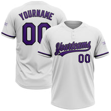 Load image into Gallery viewer, Custom White Purple-Black Two-Button Unisex Softball Jersey