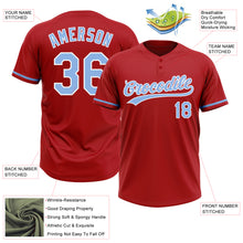 Load image into Gallery viewer, Custom Red Light Blue-White Two-Button Unisex Softball Jersey