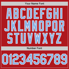 Load image into Gallery viewer, Custom Red Light Blue-White Two-Button Unisex Softball Jersey