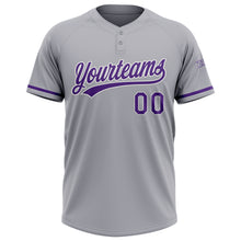 Load image into Gallery viewer, Custom Gray Purple-White Two-Button Unisex Softball Jersey