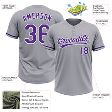 Load image into Gallery viewer, Custom Gray Purple-White Two-Button Unisex Softball Jersey