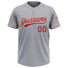 Load image into Gallery viewer, Custom Gray Red-White Two-Button Unisex Softball Jersey
