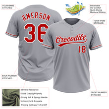 Load image into Gallery viewer, Custom Gray Red-White Two-Button Unisex Softball Jersey