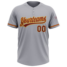 Load image into Gallery viewer, Custom Gray Crimson-Gold Two-Button Unisex Softball Jersey