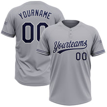 Load image into Gallery viewer, Custom Gray Navy-White Two-Button Unisex Softball Jersey