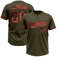 Load image into Gallery viewer, Custom Olive Vintage USA Flag-Red Salute To Service Two-Button Unisex Softball Jersey