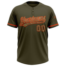Load image into Gallery viewer, Custom Olive Camo-Orange Salute To Service Two-Button Unisex Softball Jersey