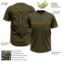 Load image into Gallery viewer, Custom Olive Black-Old Gold Salute To Service Two-Button Unisex Softball Jersey