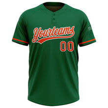 Load image into Gallery viewer, Custom Kelly Green Orange-White Two-Button Unisex Softball Jersey