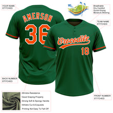 Load image into Gallery viewer, Custom Kelly Green Orange-White Two-Button Unisex Softball Jersey