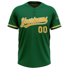 Load image into Gallery viewer, Custom Kelly Green Gold-White Two-Button Unisex Softball Jersey