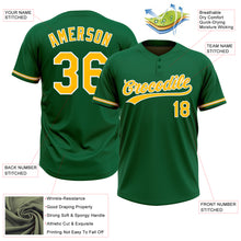 Load image into Gallery viewer, Custom Kelly Green Gold-White Two-Button Unisex Softball Jersey
