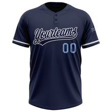 Load image into Gallery viewer, Custom Navy Light Blue-White Two-Button Unisex Softball Jersey