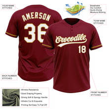 Load image into Gallery viewer, Custom Crimson White-Old Gold Two-Button Unisex Softball Jersey