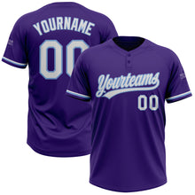 Load image into Gallery viewer, Custom Purple White-Light Blue Two-Button Unisex Softball Jersey