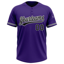 Load image into Gallery viewer, Custom Purple Black-White Two-Button Unisex Softball Jersey