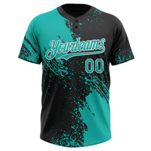 Load image into Gallery viewer, Custom Aqua Black-White 3D Pattern Abstract Brush Stroke Two-Button Unisex Softball Jersey