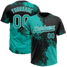 Load image into Gallery viewer, Custom Aqua Black-White 3D Pattern Abstract Brush Stroke Two-Button Unisex Softball Jersey