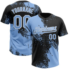 Load image into Gallery viewer, Custom Light Blue Black-White 3D Pattern Abstract Brush Stroke Two-Button Unisex Softball Jersey